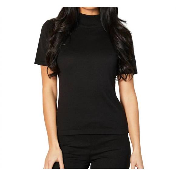 NEW ANGEL APPAREL short sleeve mock neck top in black - Picture 1 of 1